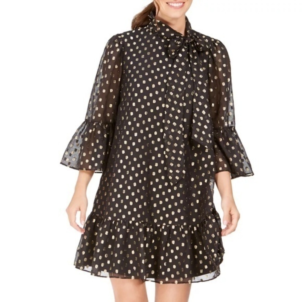 Calvin Klein. Metallic-Dot Babydoll‎ Dress.